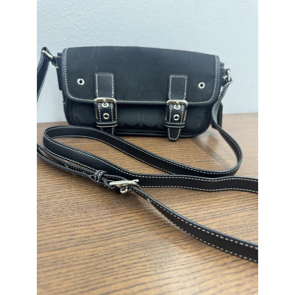 Y2K COACH Leatherware Crossbody 6844 Canvas Leather Buckle Mini Field Bag Cream